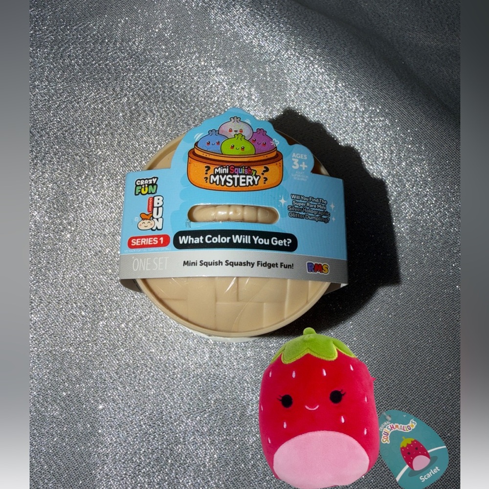 2 Mini crazy fun squishy dumpling with 2 randomly selected NWT Squishmallows